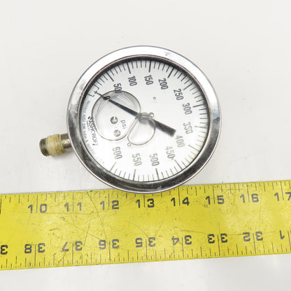 Ashcroft 0-600 PSI Glycerin Filled Pressure Gauge 1/4" NPT Bottom Port 4" Dial