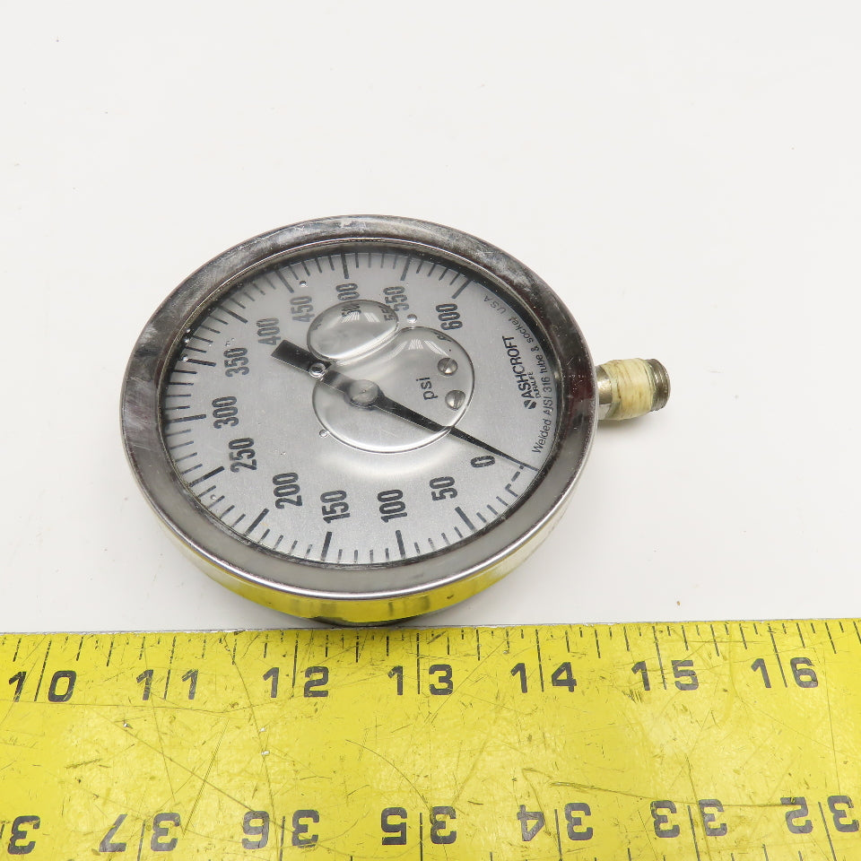 Ashcroft 0-600 PSI Glycerin Filled Pressure Gauge 1/4" NPT Bottom Port 4" Dial