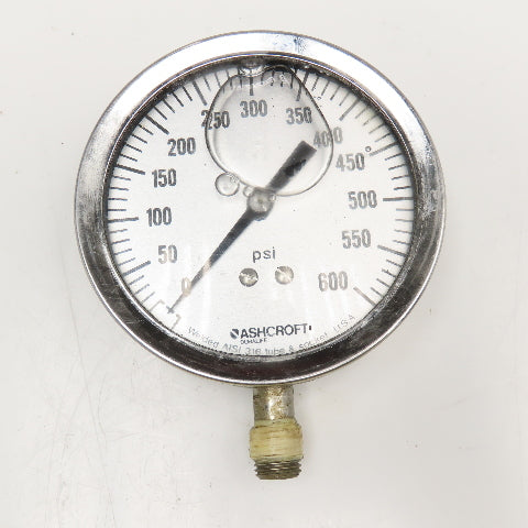 Ashcroft 0-600 PSI Glycerin Filled Pressure Gauge 1/4" NPT Bottom Port 4" Dial