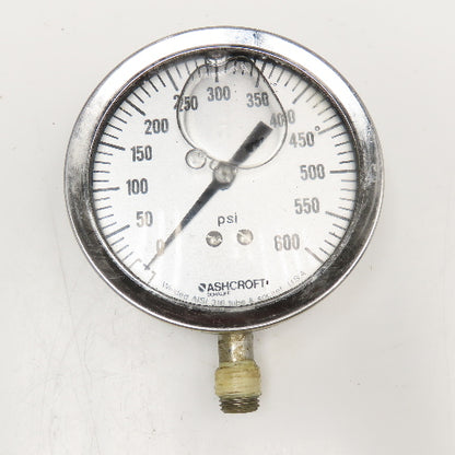 Ashcroft 0-600 PSI Glycerin Filled Pressure Gauge 1/4" NPT Bottom Port 4" Dial