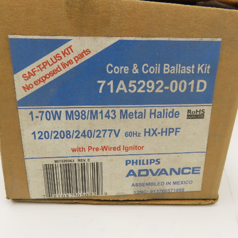 Philips Advance 71A5292-001D 1-70W M98/M143 Metal Halide Core & Ballast Kit