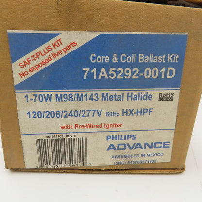 Philips Advance 71A5292-001D 1-70W M98/M143 Metal Halide Core & Ballast Kit
