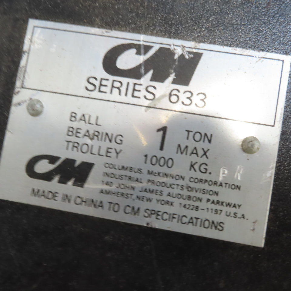 CM Series 633 1 Ton Push /Pull Hoist Trolley 3" to 8" Flange