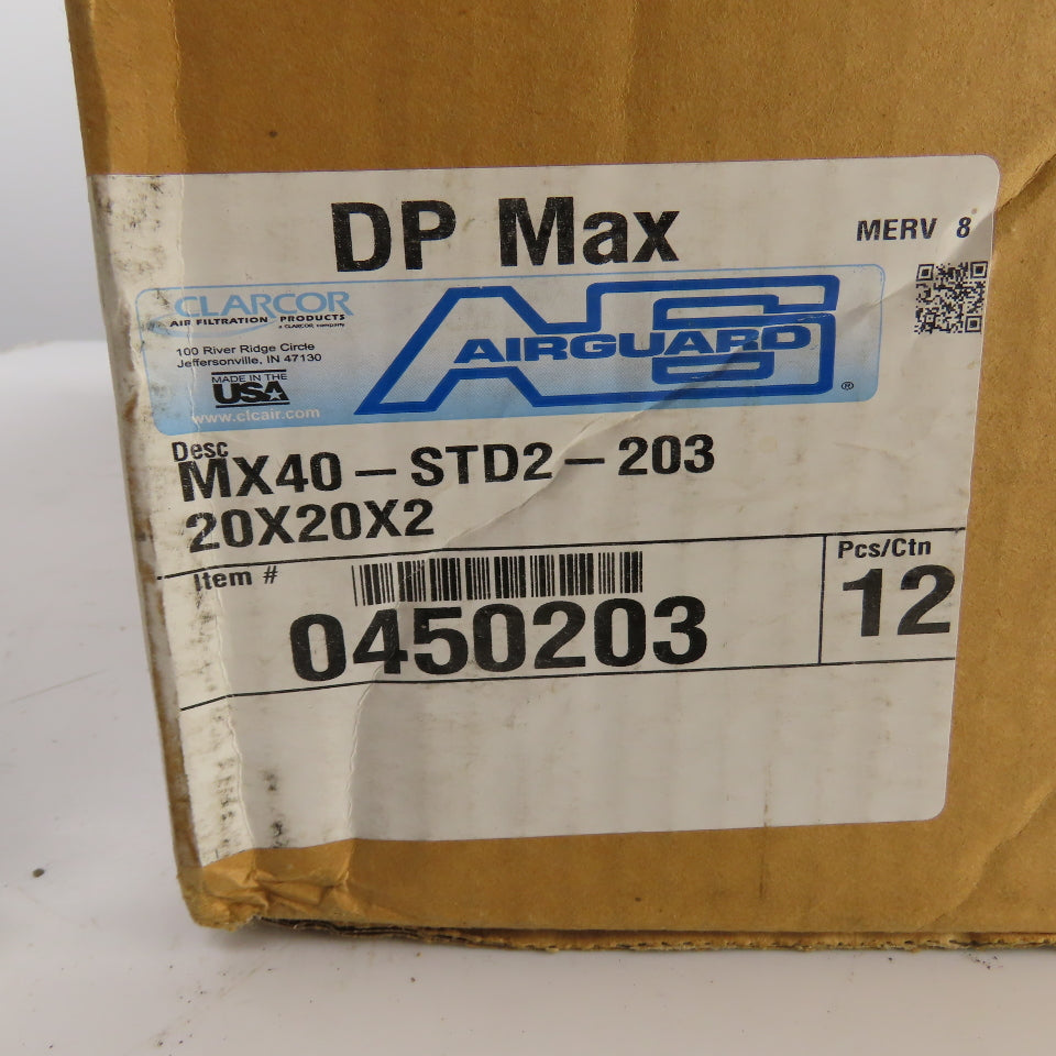Airguard MX40-STD2-203 Merv 8 Pleated Panel Air Filter 20" x 20" x 2" Lot Of 8