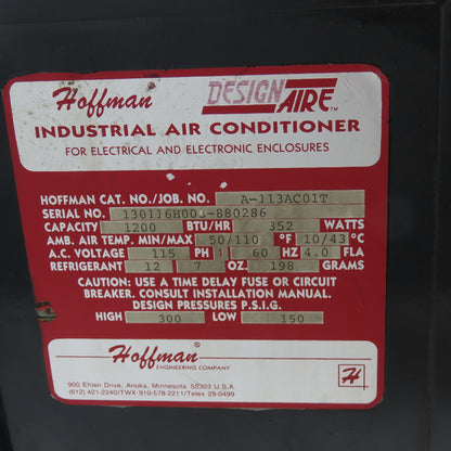 Hoffman A-113AC01T Electrical Enclosure Air Conditioner 1200BTU 115V 1Ph