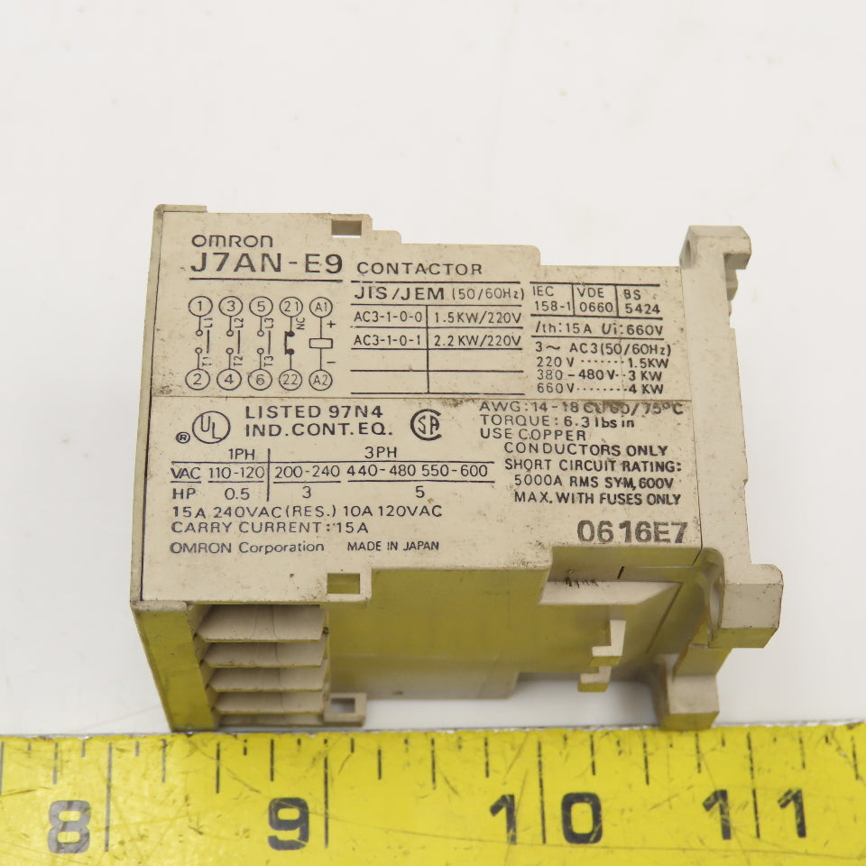 Omron J7AN-E9 24VDC Contactor 600V 5Hp