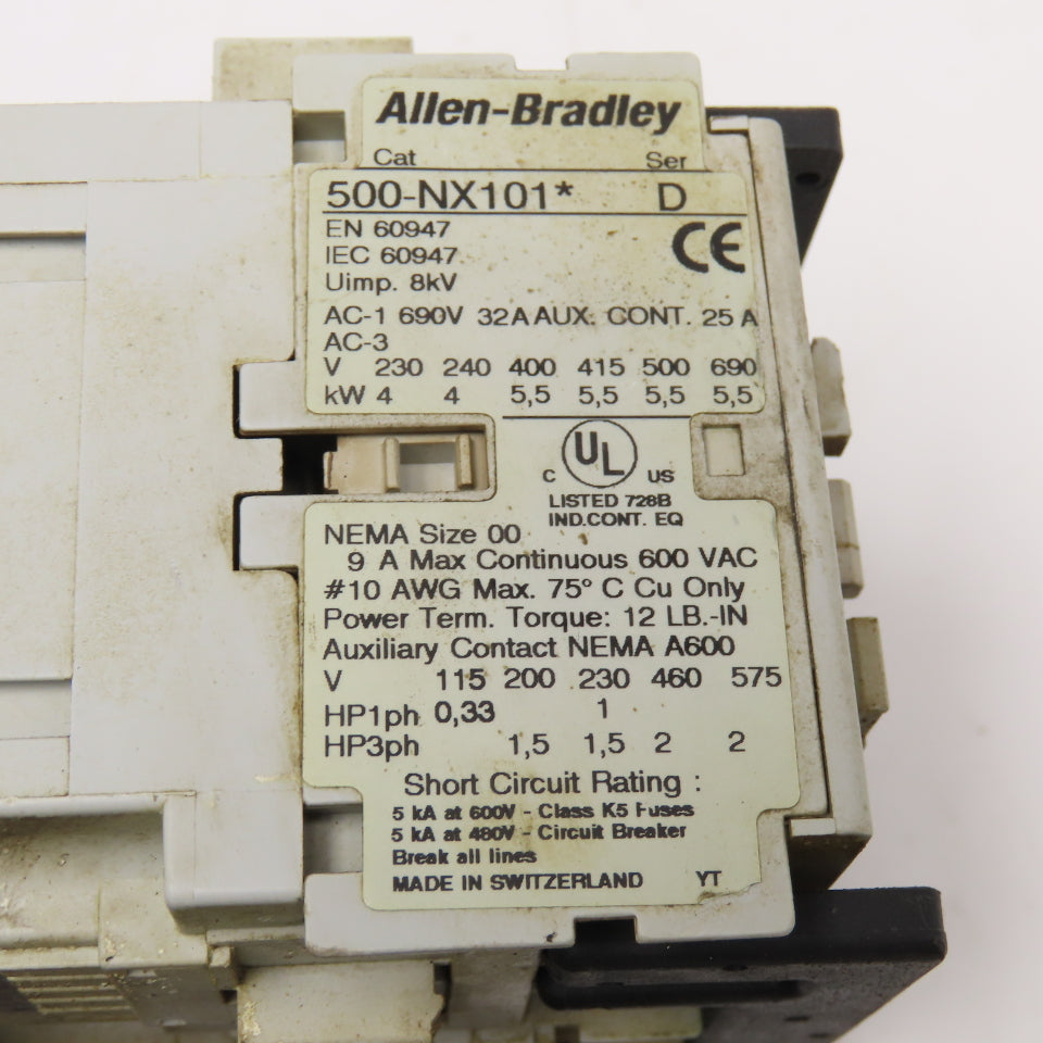 Allen Bradley 505-T0D-A1F Size 00 Reversing Starter 600VAC 110/120V Coil