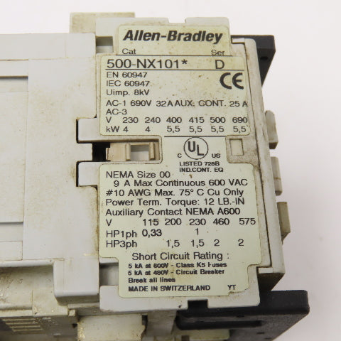 Allen Bradley 505-T0D-A1F Size 00 Reversing Starter 600VAC 110/120V Coil