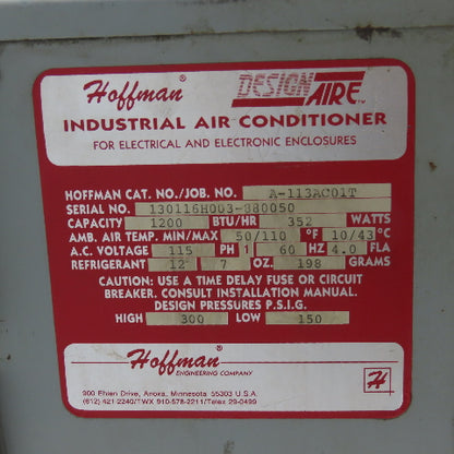 Hoffman A-113AC01T Electrical Enclosure Air Conditioner 1200BTU 115V 1Ph
