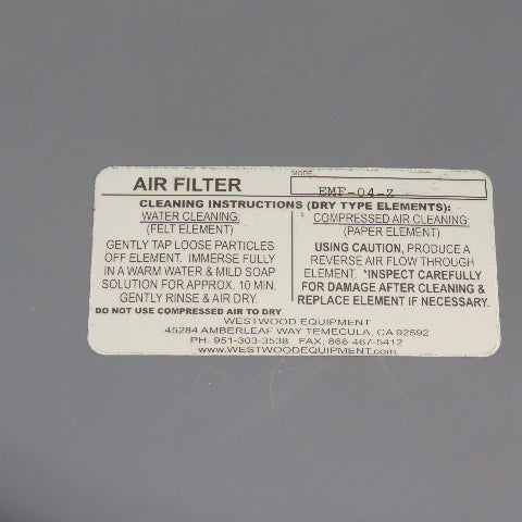 Westwood Equipment EMF-04-Z 10" Air Intake Filter 4" NPT NEW