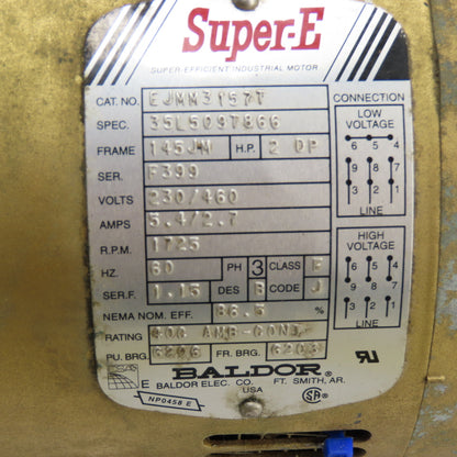 Baldor EJMM3157T 2Hp Electric Motor 3Ph 230/460V 1725RPM 145JM Frame