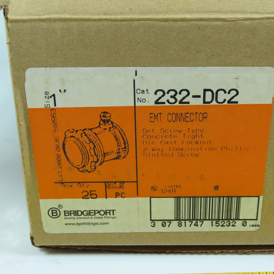 Bridgeport 232-DC2 1" Set Screw Type Straight EMT Conduit Connector Box Of 25