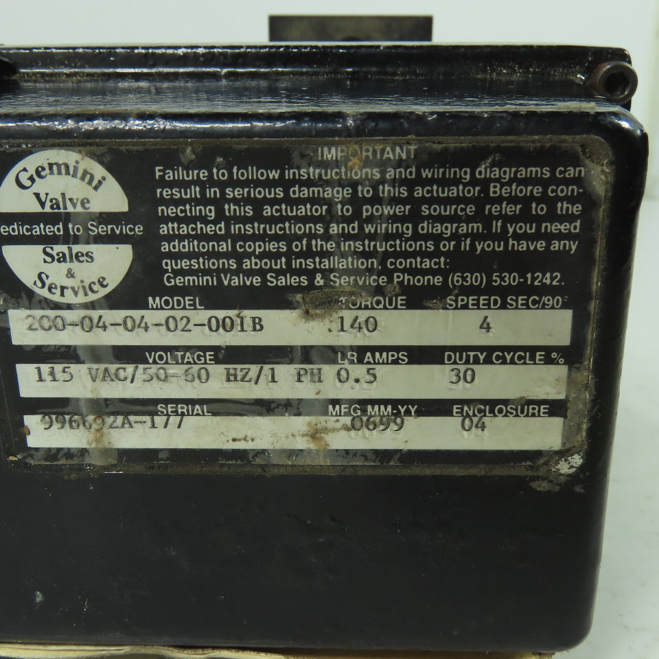 Gemini 200-04-04-02-001B 115VAC Valve Actuator 4 Speed/90Sec Torque 140