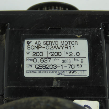 Yaskawa SGMP-02AWYR11 200W AC Servo Motor 3000RPM 200V 2.0A 0.637Nm