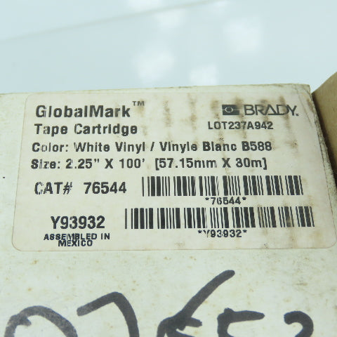 Brady 76544 GlobalMark White Vinyl Tape Cartridge 2.25" x 100'