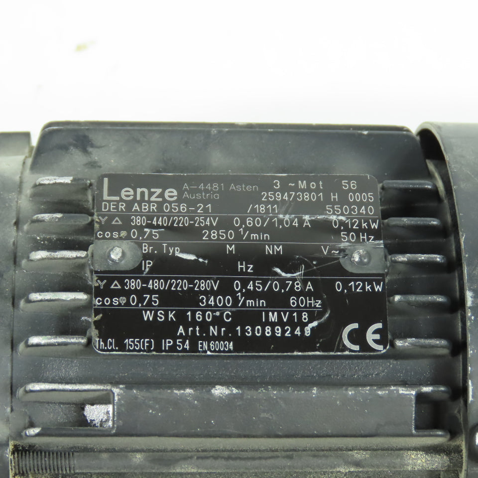 Lenze DERABR056-21 0.12kW AC Electric Motor 3400RPM 220/480V 3PH W/ 24VDC Brake
