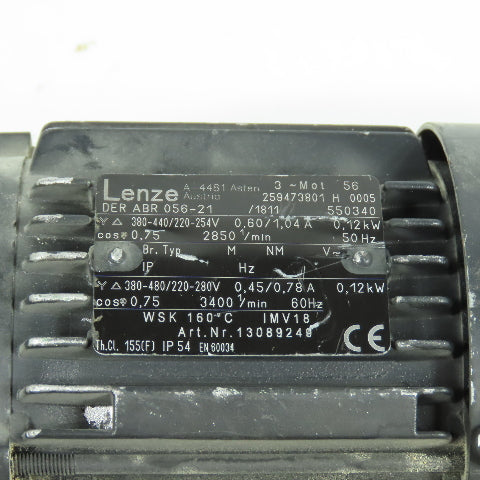 Lenze DERABR056-21 0.12kW AC Electric Motor 3400RPM 220/480V 3PH W/ 24VDC Brake