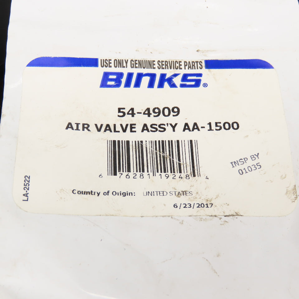 Binks 54-4909 Air Valve Assembly AA-1500 NIB