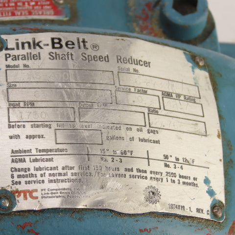 Link-Belt HS-400 2.76 Ratio Parallel Shaft Speed Reducer Size 65 634 RPM Out