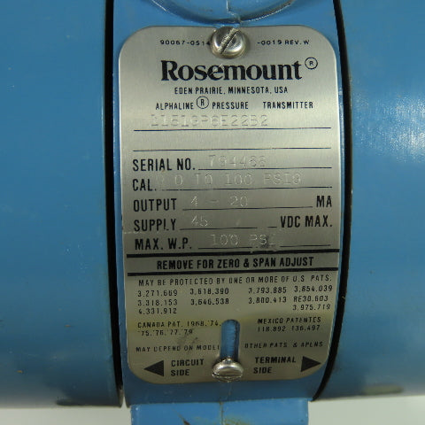 Rosemount 1151GP6E22B2 Pressure Transmitter 0-100 PSIG 45VDC Max 4-20Ma