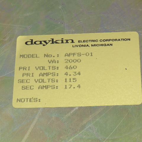 Daykin APFS-01 Enclosed Disconnect Transformer Pri 460V Sec 115V 2000VA