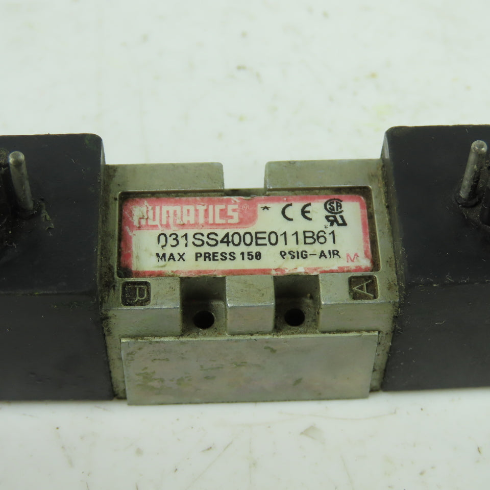 Numatics 031SS400E011B61 Pneumatic Solenoid Valve 158PSIG Max 24VDC Coil