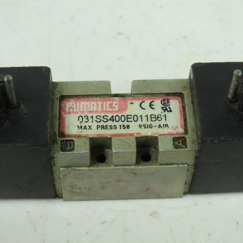Numatics 031SS400E011B61 Pneumatic Solenoid Valve 158PSIG Max 24VDC Coil
