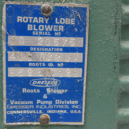 Dresser Roots 406 RCS JV Rotary Lobe Blower 3820 RPM Max 4" NPT 1-1/2" Shaft