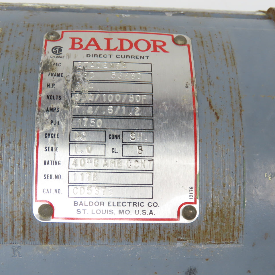 Baldor 27A02W64 90-100V DC 3/4Hp Gear Motor 39:1 Ratio 45RPM Output Tested