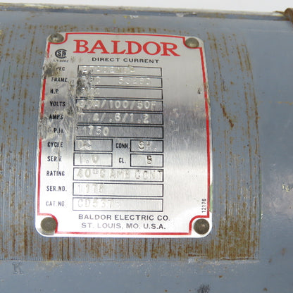 Baldor 27A02W64 90-100V DC 3/4Hp Gear Motor 39:1 Ratio 45RPM Output Tested