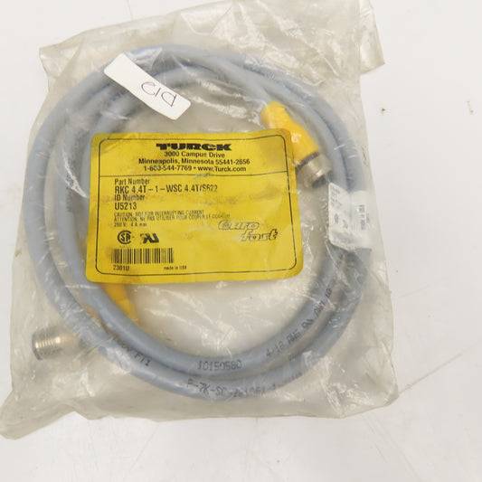 Turck RKC 4.4T-1-WSC 4.4T/S622 Euro Fast 4 Pin Cordset M12 Straight Angle 3'