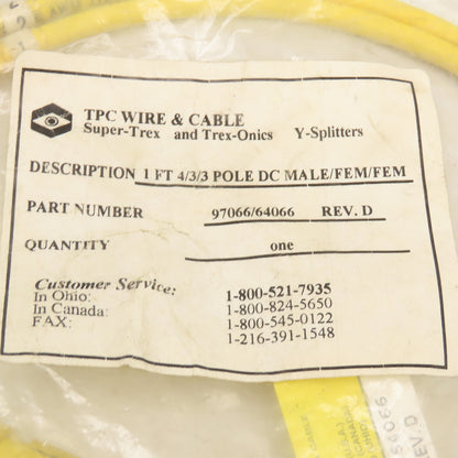 TPC Wire & Cable 97066/64066 4/3/3 Pole DC Male/Female/Female Y Splitter Cordset