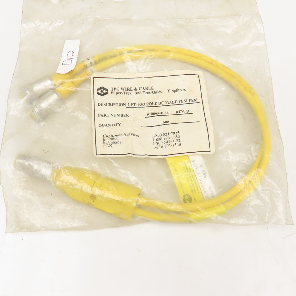 TPC Wire & Cable 97066/64066 4/3/3 Pole DC Male/Female/Female Y Splitter Cordset