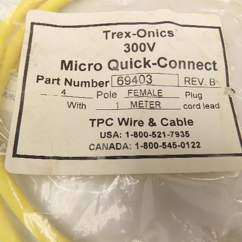 TPC Wire & Cable 69403 4 Pole Female Plug Cord Set 300V Flying Lead