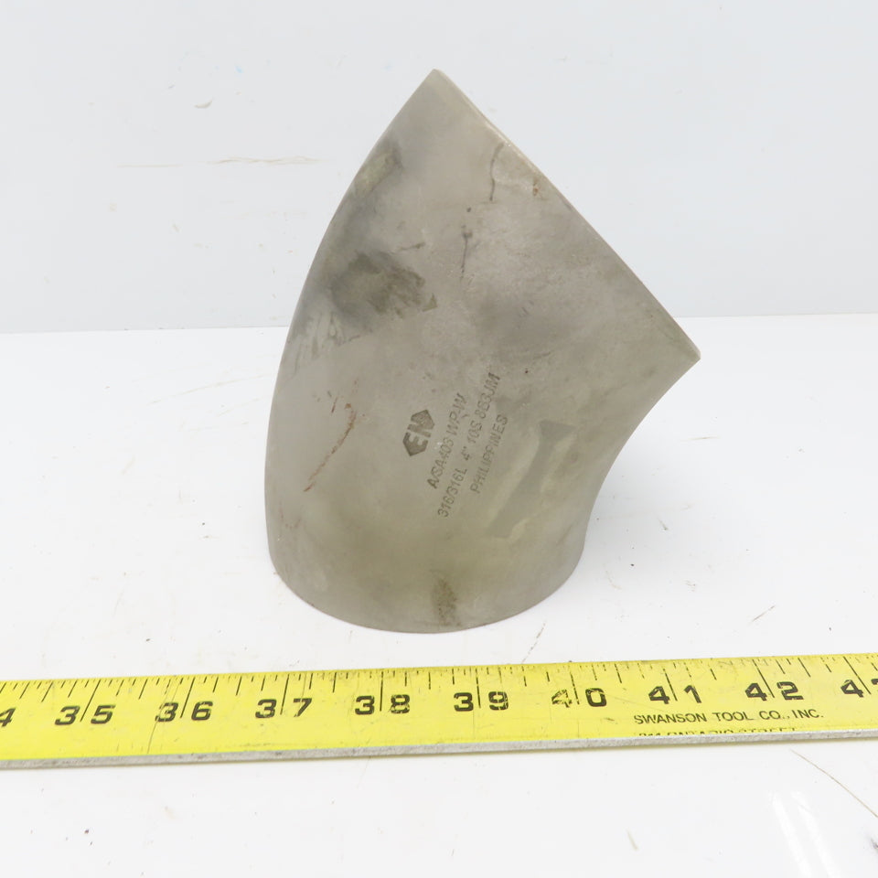 EN 8B3JM 45° ELBOW 4" Schedule 10 316/L Stainless Steel Pipe Weld Fitting