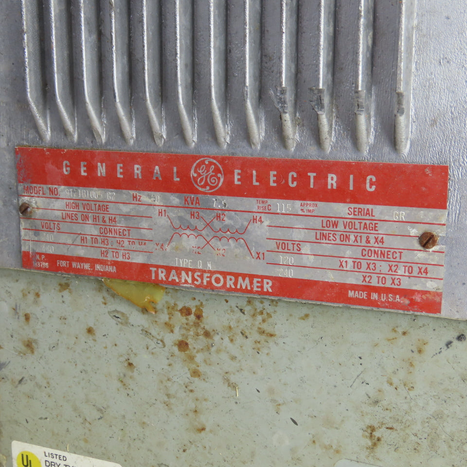 General Electric 9T21B1005 G2 7.5kVA Transformer Pri 240/480 Sec 120/240V