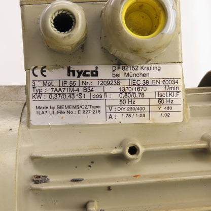 Hyco ML-348-D37-SA P-173/2 Diaphragm Vacuum Pump 230/460V 0.43kW Trumpf 352561