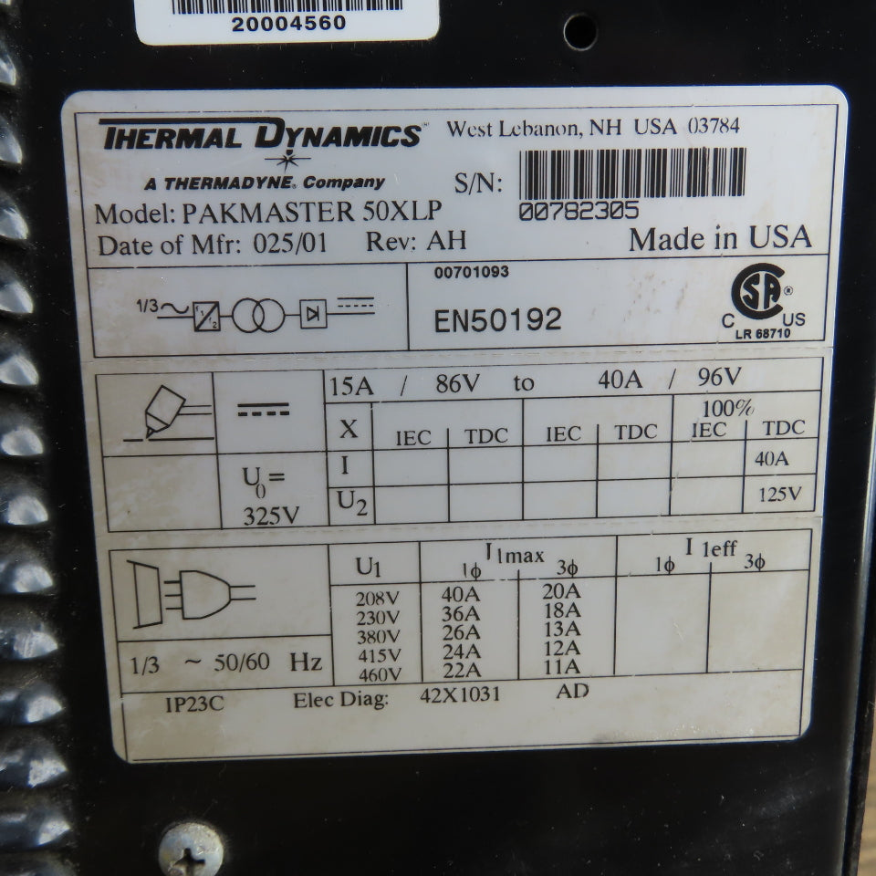Thermal Dynamics Pakmaster 50XLP Plasma Cutter 208-230/460V 1/3PH (Missing Parts