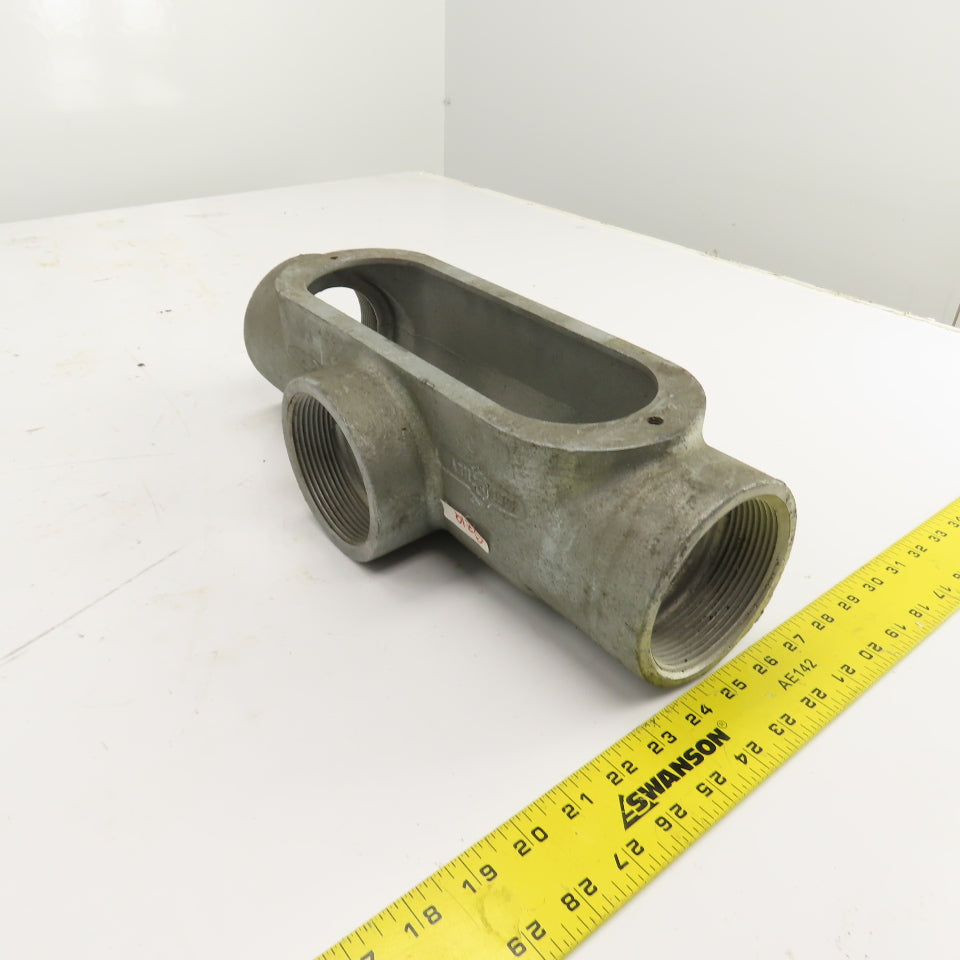 Gedney 3T 3" Type LB 3-Way Cast Iron Conduit Body Outlet Pull Elbow (No Cover)