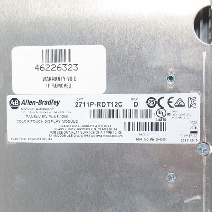 Allen Bradley 2711P-RDT12C Ser D PanelView Plus 1250 Color Touch Display (Clean)
