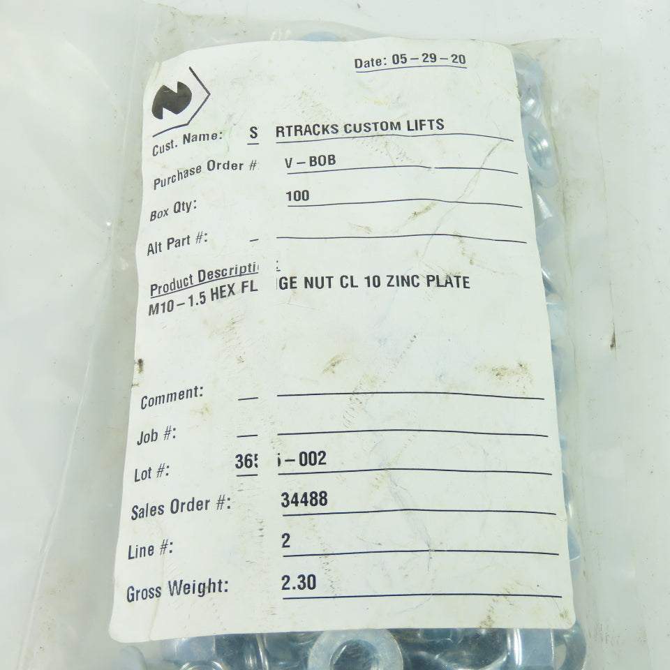 M10-1.5 Hex Flange Nut CL 10 Zinc Plate Lot Of 100