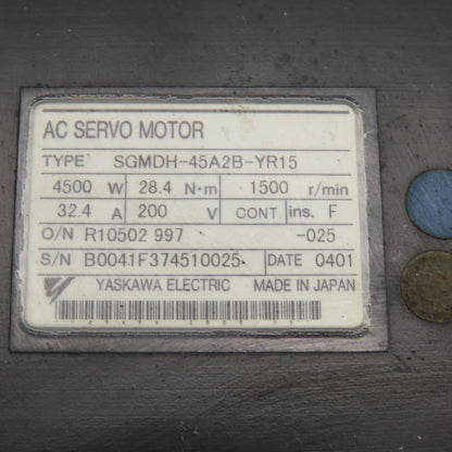 Yaskawa SGMDH-45A2B-YR15 4500W AC Servo Motor 1500RPM 200V 32.4A W/ Encoder
