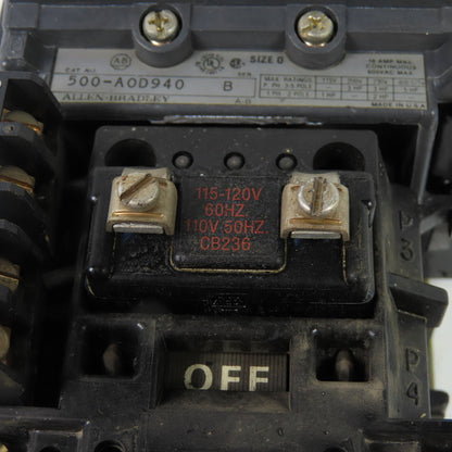 Allen Bradley 500-A0D940 Ser B Size 0 Contactor 600VAC 18A 1-5HP 120V Coil