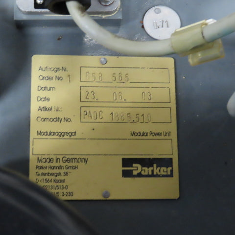 Parker PADC 25 Gallon Hydraulic Power Unit QX21-010R Pump &	Volkmann Multijector