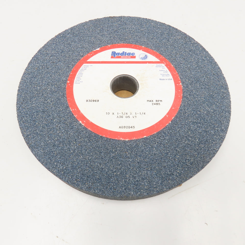 Radiac Abrasives 930969 10 x 1-1/4 x 1-1/4 A36 05 V1 Grinding Wheel 2485RPM Max