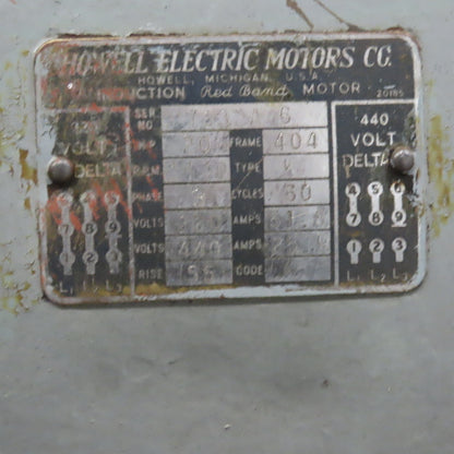 Howell Type K 20HP AC Electric Motor 1170RPM 220/440V 3PH 404 Frame 2-1/8" Shaft
