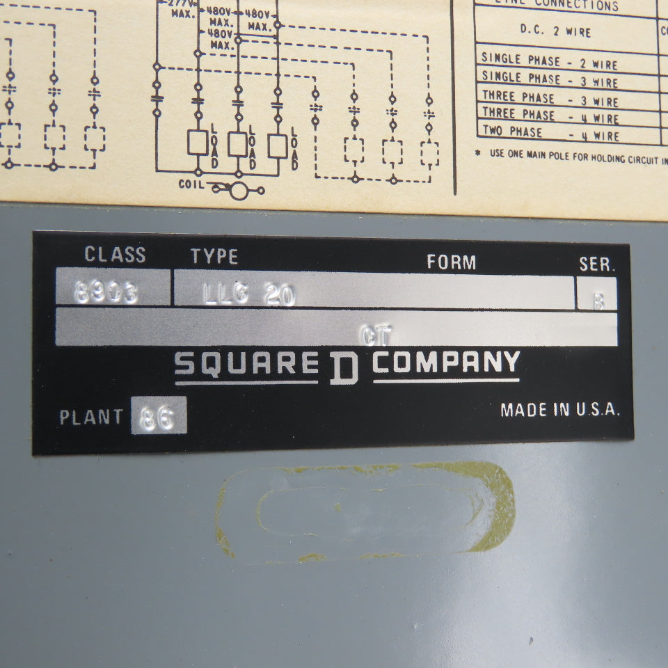 Square D 8903 LLG 20 Ser B Enclosed Lighting Contactor 600V 250VDC 120V Coil
