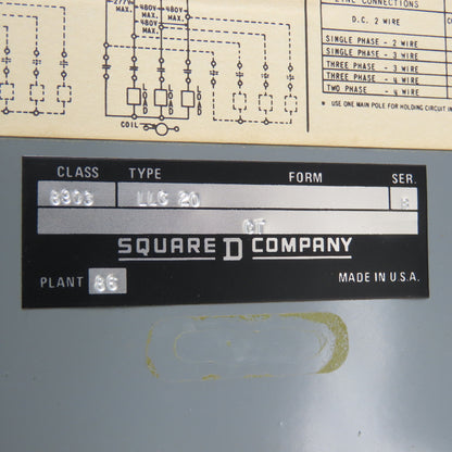 Square D 8903 LLG 20 Ser B Enclosed Lighting Contactor 600V 250VDC 120V Coil