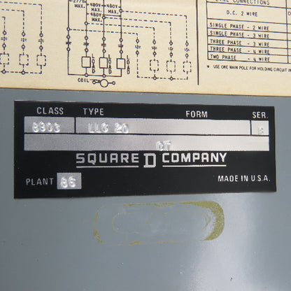 Square D 8903 LLG 20 Ser B Enclosed Lighting Contactor 600V 250VDC 120V Coil