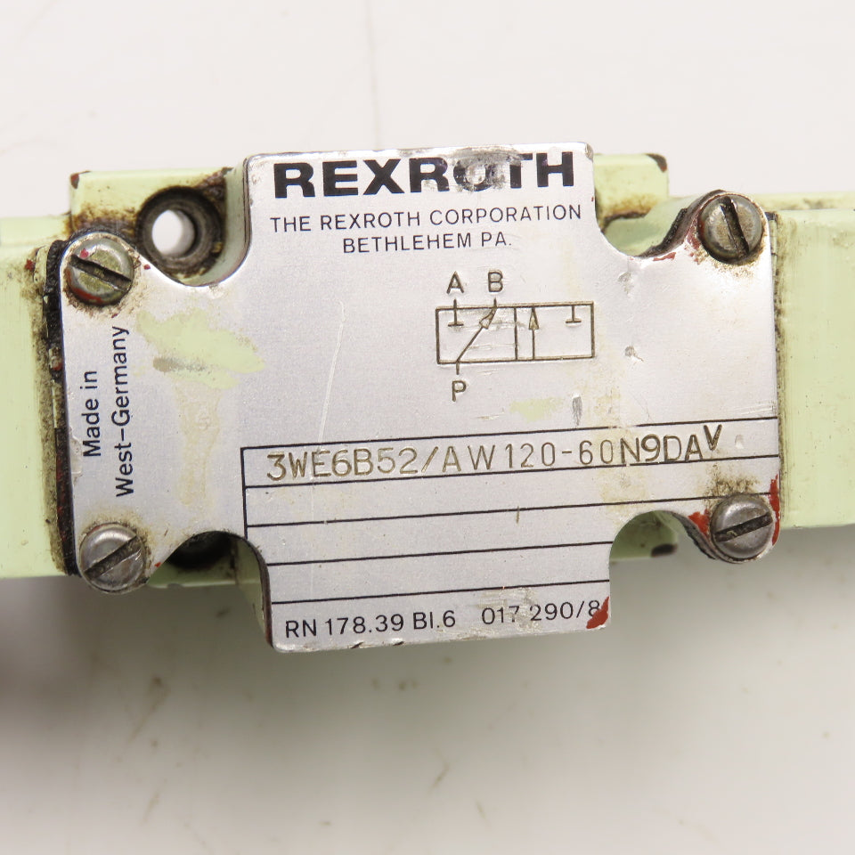 Rexroth 3WE6B52/AW120-60 3/2 Position Single Solenoid Hydraulic Valve 120V Coil